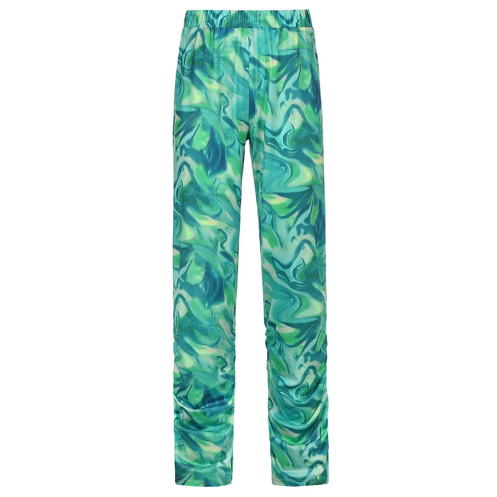 

XBUEN Y2k Women Flare Pants Loose Paisley Print Pleated Wide Leg Pants Casual High Waist Trousers For Female 2021 Summer Clothes