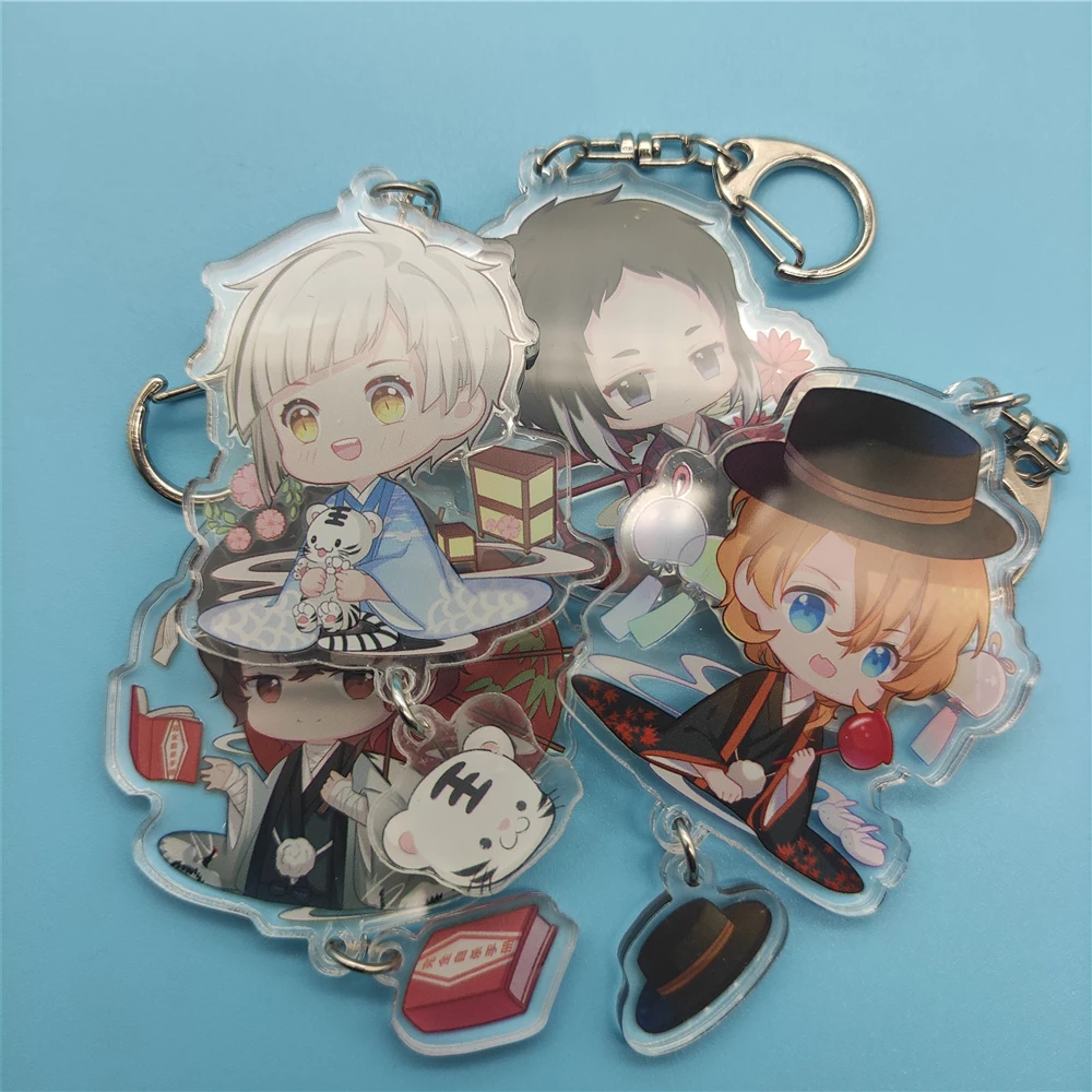 

Fashion Anime Bungo Stray Dogs Atsushi Keychain Double Sided Key Chain Man Women Pendant Keyring Cartoon Fans Gifts Wholesale