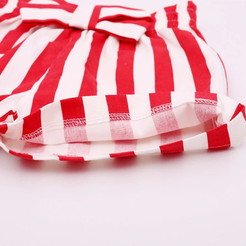 

Girls Set Summer Style ChildrenClothes Short Sleeves + Red Stripe Shorts 2Pcs Kid Set