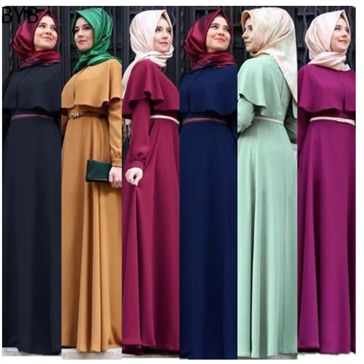 Элегантное мусульманское однотонное модное турецкое платье Abaya Сингапур полная