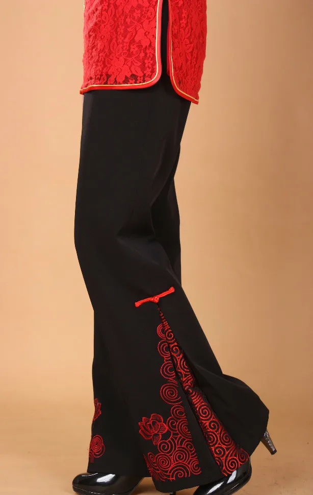 Новые китайские традиционные женские брюки черного цвета с вышивкой в