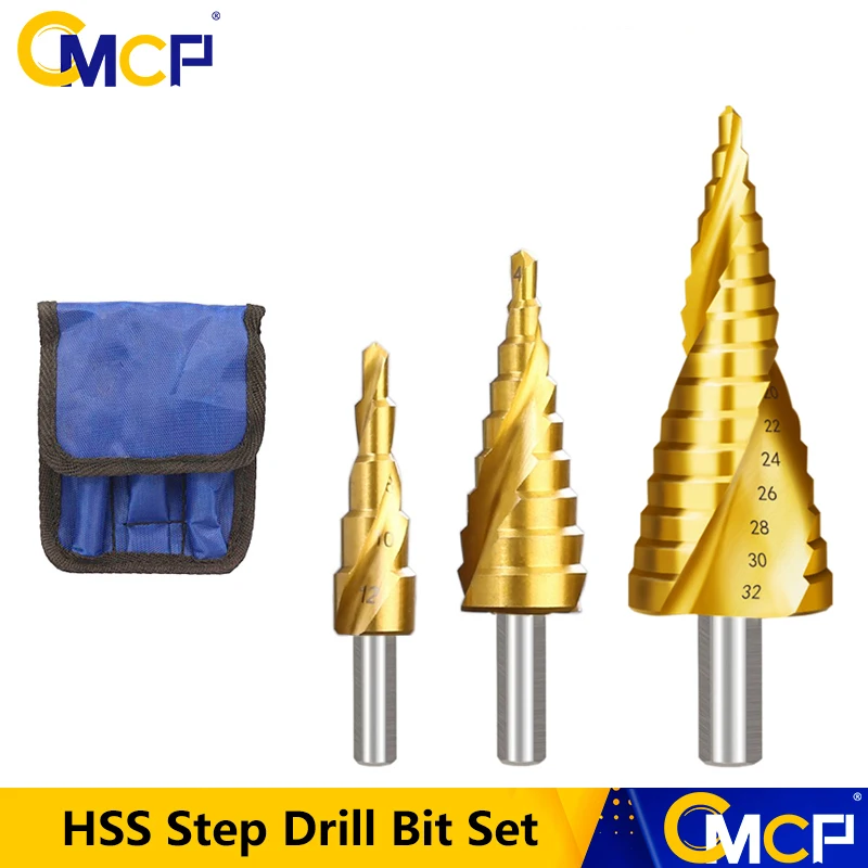 

CMCP 3 шт. ступенчатое Коническое сверло с Оловянным покрытием 4-12 мм 4-20 мм 4-32 мм спиральный паз ступенчатое сверло набор сверл по дереву металл...