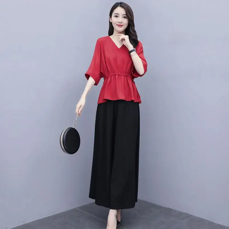 Женский шифоновый костюм Новинка лета 2022 топ с коротким рукавом для отдыха