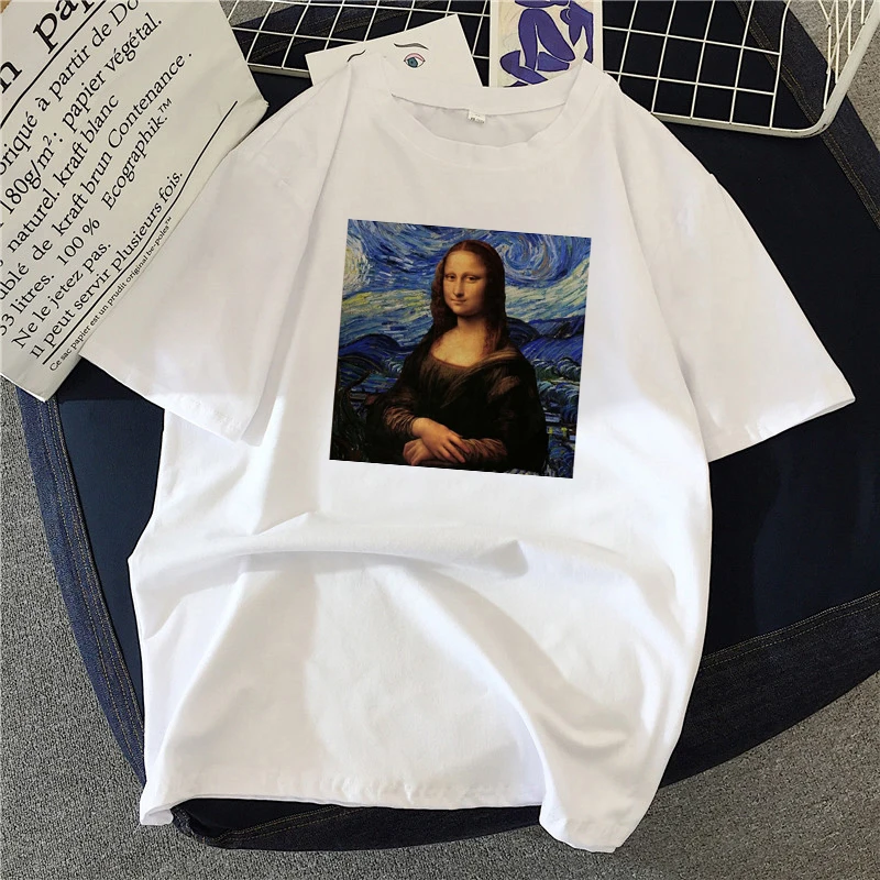 

Mona Lisa Painting Women T-shirts artistic oil painting Harajuku aesthetic ulzzang oversized t shirt korean clothes