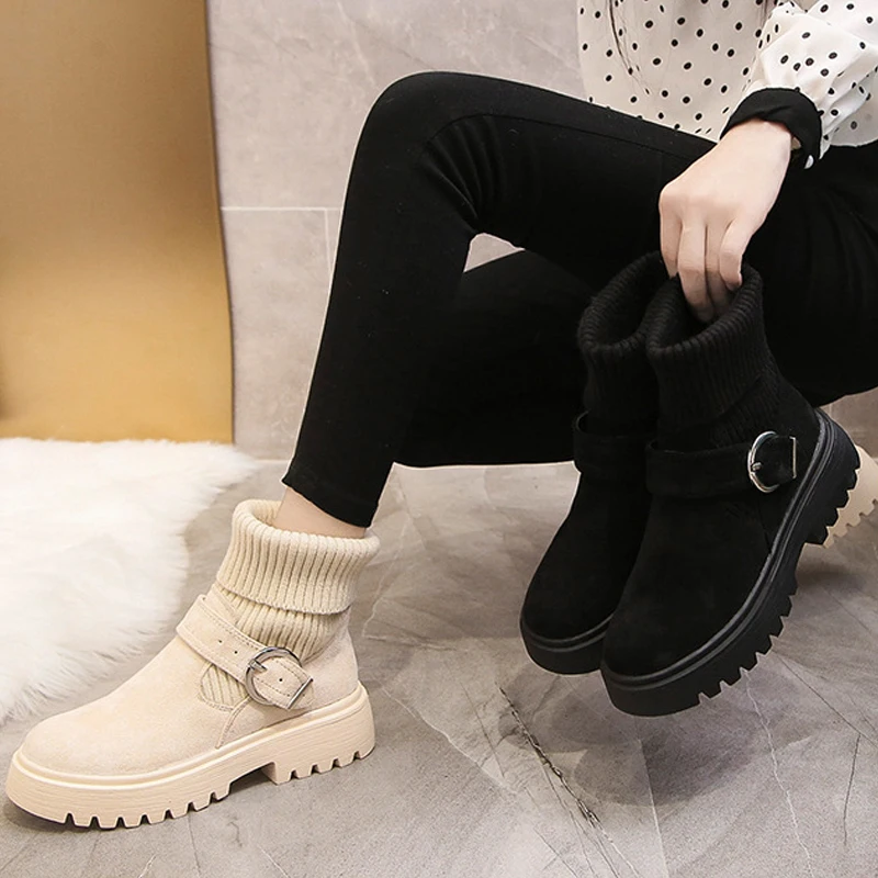 Women's Thick-Heeled Martin Boots, Winter British Wool-Cut Short Boots, Women's Thick-Soled Warm Single Boots зимние ботинки