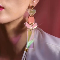 kuguys geometric iridescent long drop dangle earrings for women mirror acrylic iridescence large big fashion ear trendy jewellry