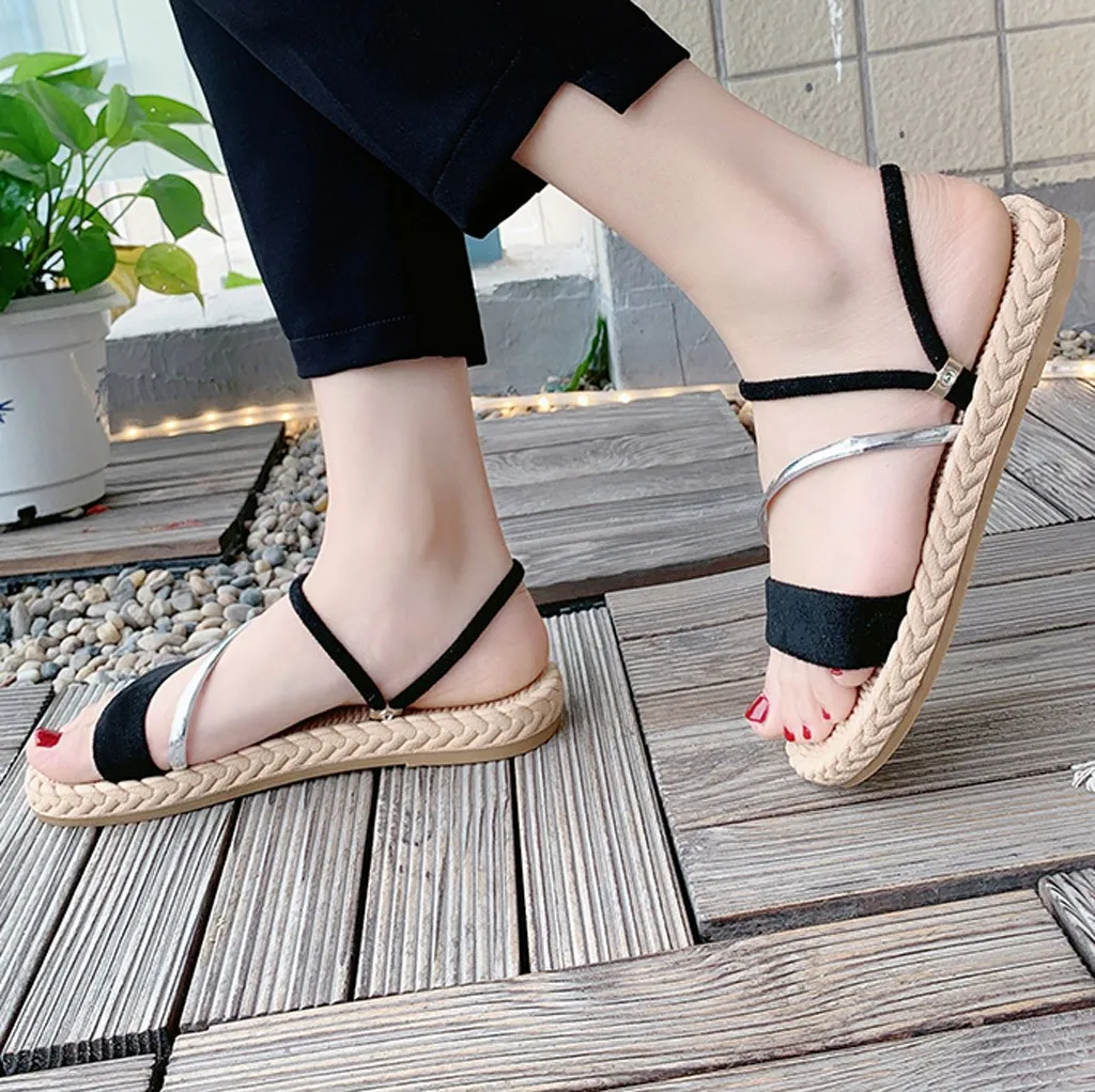 Сандалии женские на плоской подошве уличные модные плетеные босоножки