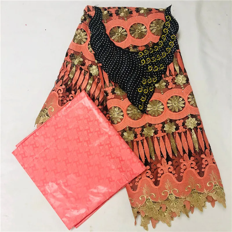 

New arrival African Bazin Riche Fabric With Beads 2.5+2.5 Yards Embroidery Lace Material For Women Dress LSN17