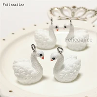 10pcs cute swan resin earring charms diy findings kawaii 3d phone keychain bracelets pendant for jewelry making miniature