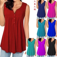 2021 fall hot style womens european and american pleated buttons loose sleeveless vest t shirt solid color vest women