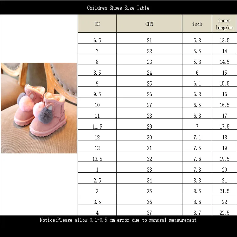 

Girls shoes cute rabbit fur ball children snow boots frosted genuine leather baby boots warm cotton boots
