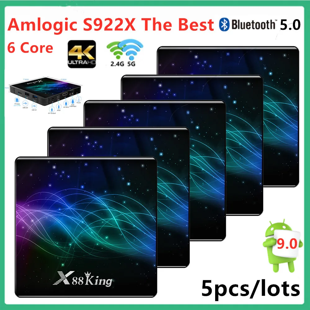 

5PCS The Best Amlogic S922X Smart Android 9.0 TV Box DDR4 4GB RAM 128GB ROM WiFi 1000M Bluetooth 5.0 4K HD 3D Video Media Player