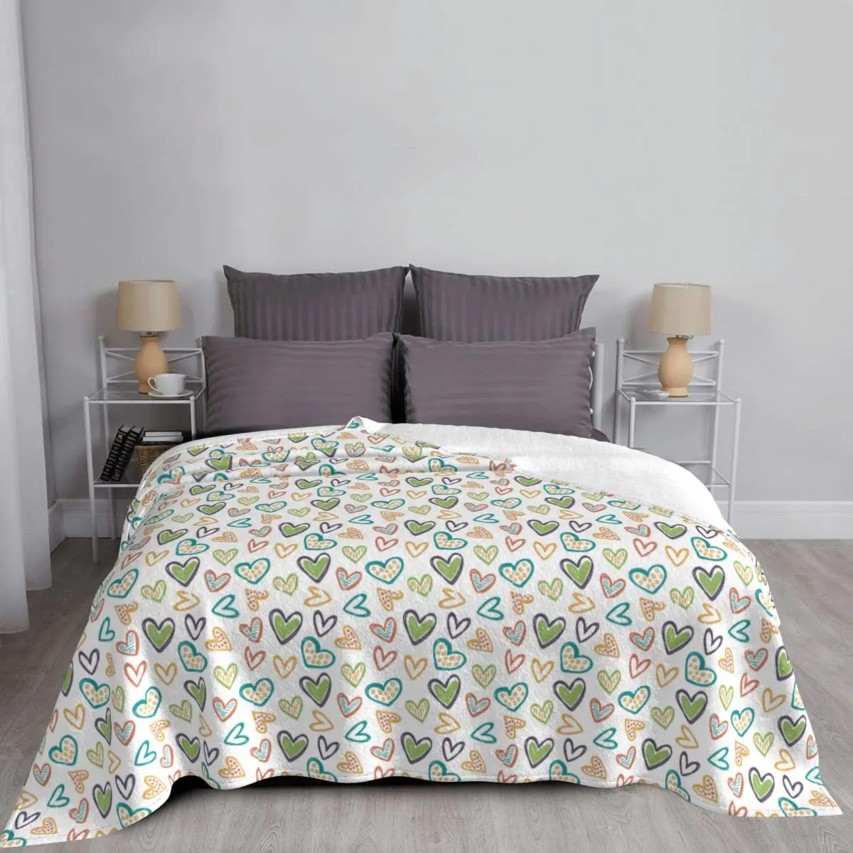 

Heart Print Pattern Comfortable Warm Anti-Wrinkle Hypoallergenic Anti-Pilling Soft Flannel Blanket