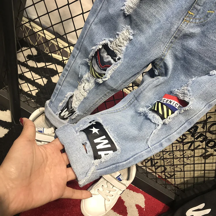 Детские штаны весенние детские для маленьких мальчиков джинсы повседневные