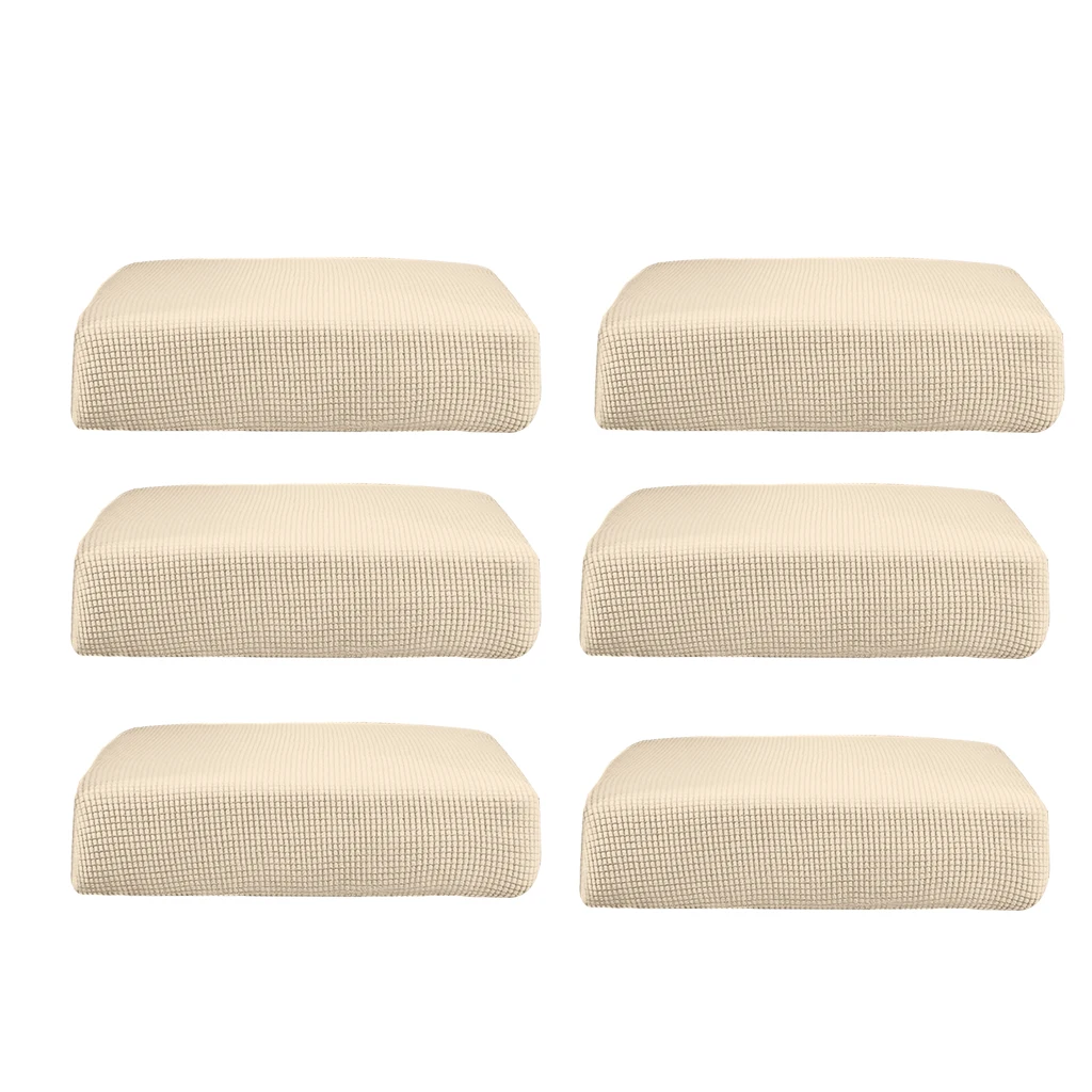 

6Pcs Cream_Size S Stretchy Sofa Futon Seat Cushion Covers Couch Slipcover Protector Replacement Solid Color