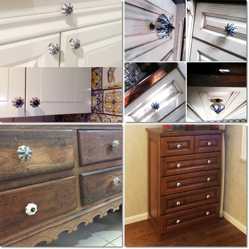 Мульти Цвет Керамика дверная ручка 1 шт. ручной работы тыквы ручки шкафа с синий и