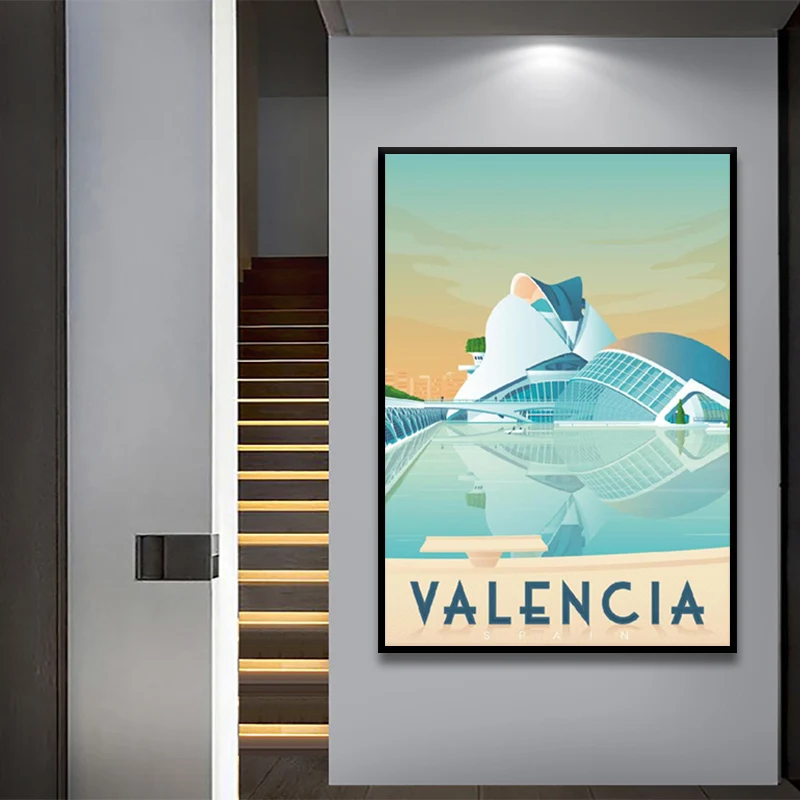 Городской пейзаж холст настенная живопись плакат и принты Valencia минималистичные