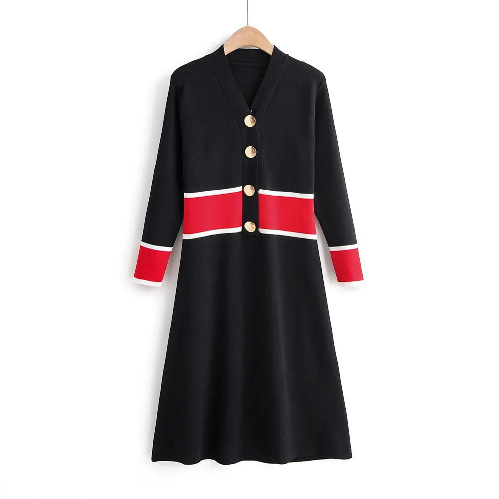 Женское эластичное вязаное платье с v-образным вырезом популярного цвета Pachwrok