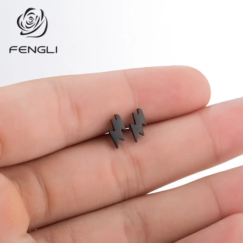 Женские круглые серьги гвоздики FENGLI черные из нержавеющей стали с молнией модные