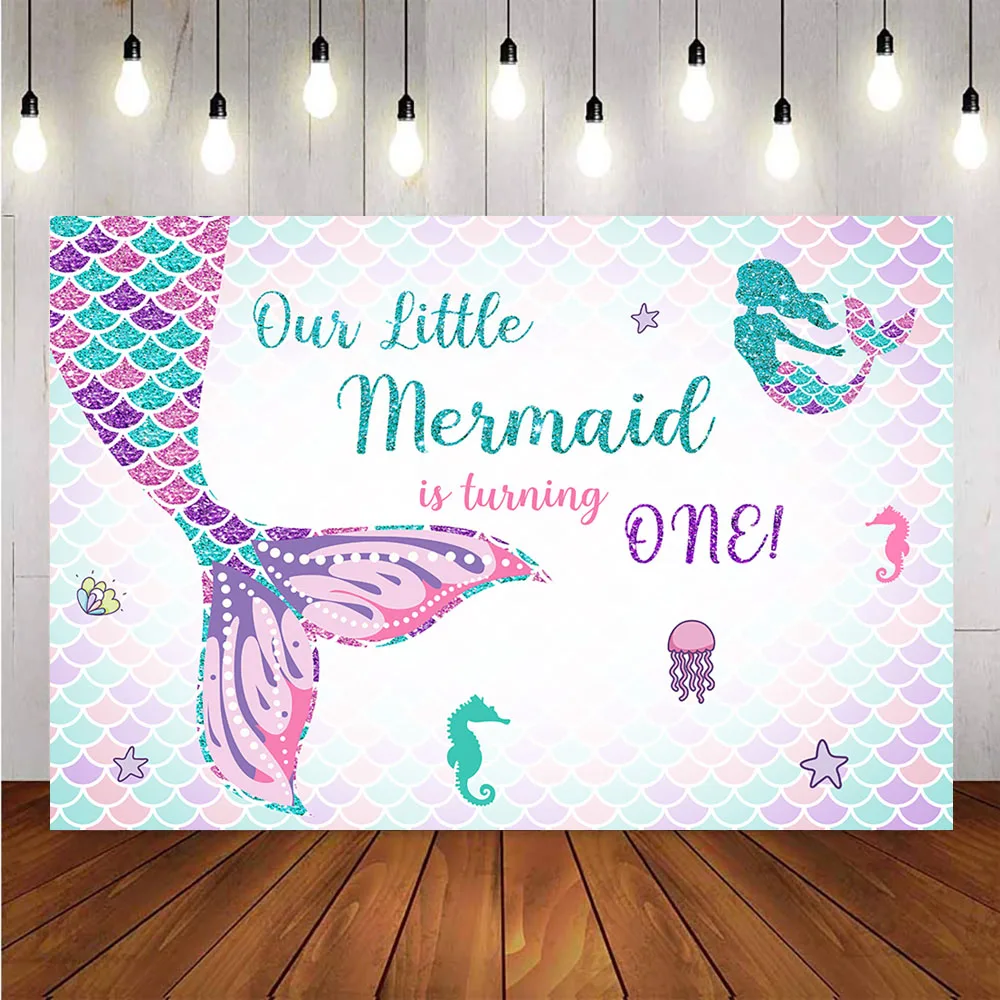 

Little mermaid newborn baby shower backdrop for photography customize happy birthday theme party decoration background for photo