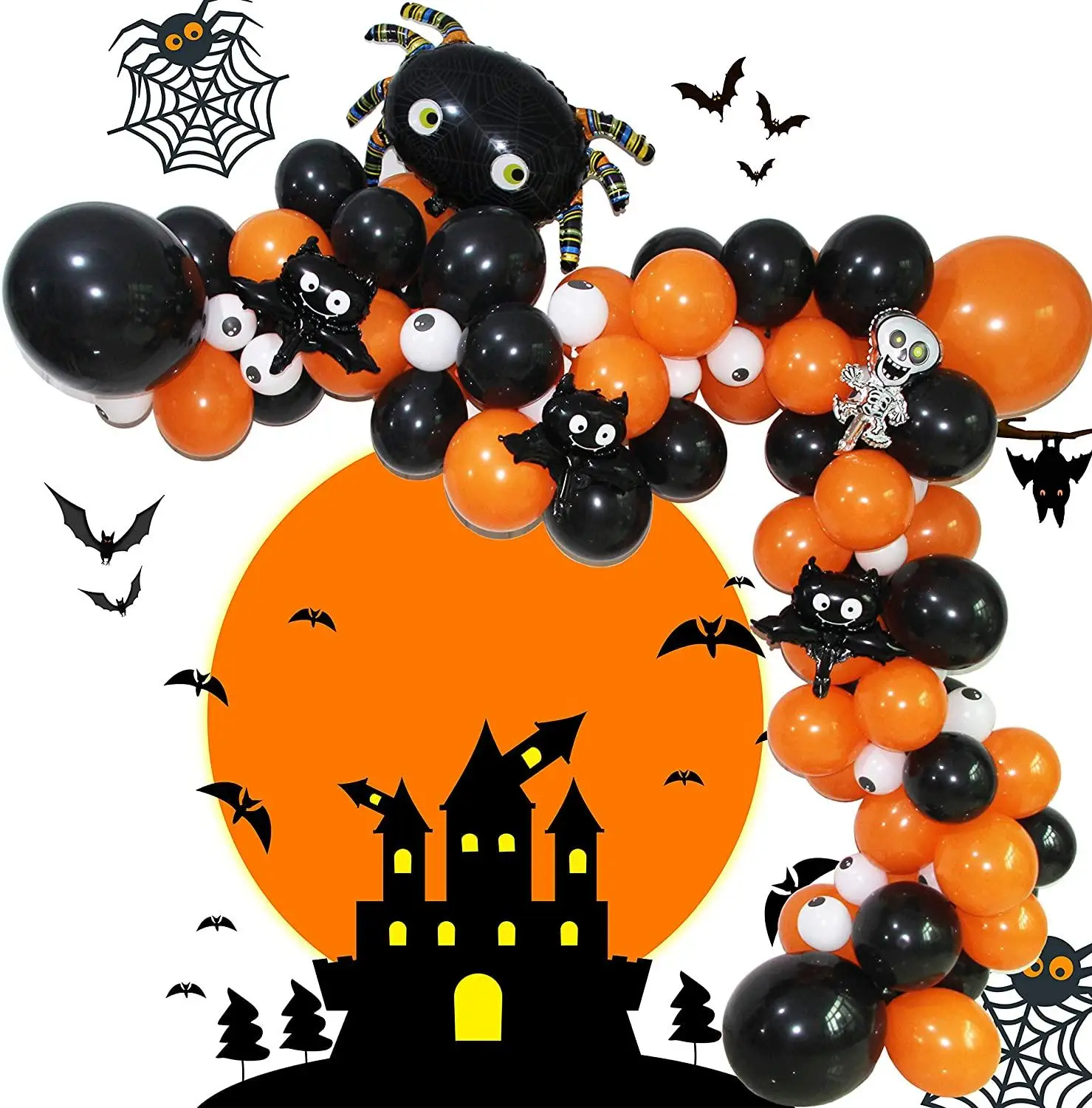 93pcs Halloween Balloon Arch Garland Kit Black Orange Balloons Spider Balloon for Halloween Theme Party Background Decorations