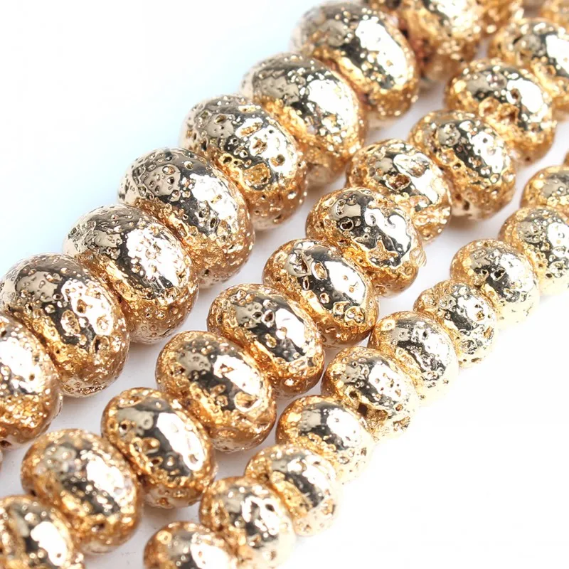 Круглые плоские бусины из вулканического камня покрытые натуральным золотом для