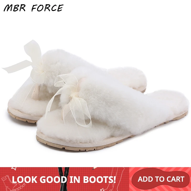 MBR FORCE/домашние тапочки из натуральной овечьей кожи; модные зимние женские домашние меховые тапочки; теплые шерстяные Вьетнамки; женские домашние тапочки