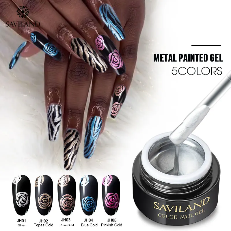 SAVILAND рисунок металлик гель лак для ногтей золото серебро 3D зеркальные ногти