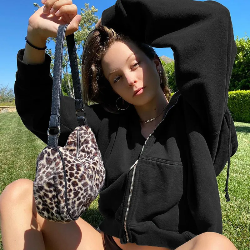 

Women Fashion Long Sleeve Zipper Hooded Coat Stylish Pocket Solid Color Top for Ladies