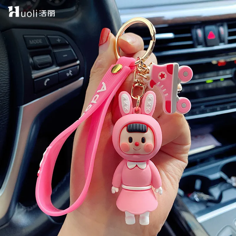 

Creative Cartoon Cross Dressing Little Girl Keyring Female Lovely Drop Glue Lover Keychain Bag Pendant Gifts Wholesale Keychains