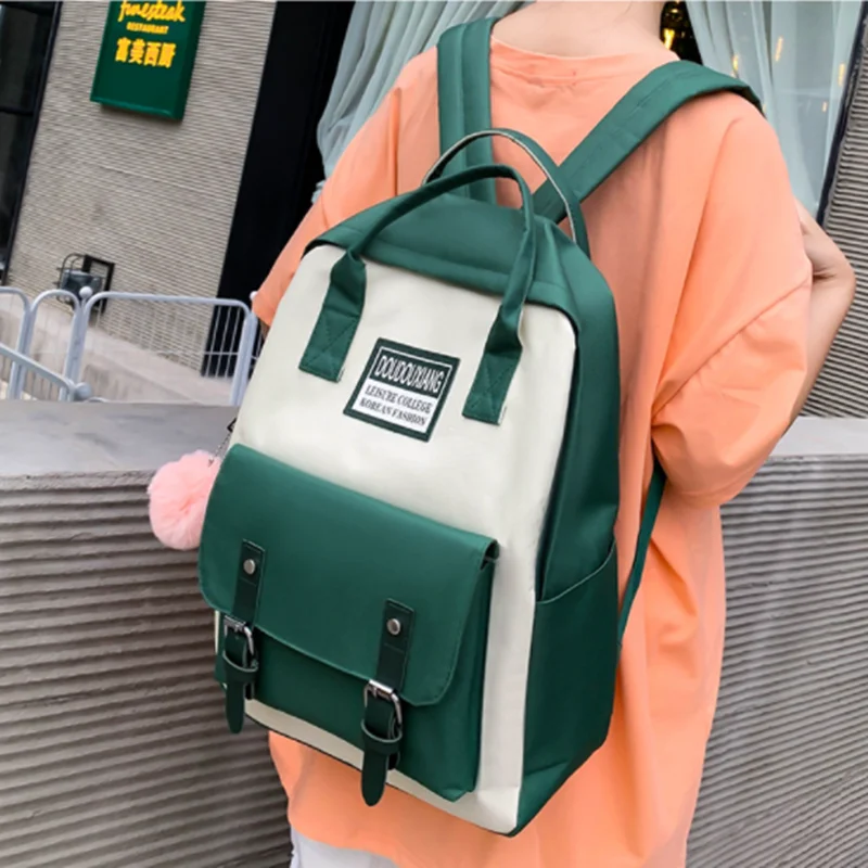 

5PCS/LOT Student School Backpack Book Handbag Pencial Case Teenager Large Capacity Canvas Backpack Girls Boys Tuition Package