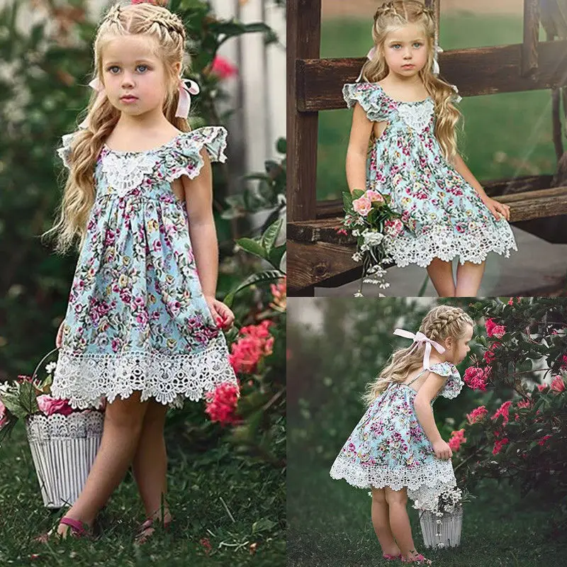 Summer Cute Baby Kid Girl Dress Toddler Princess Party Floral Print Tutu Dresses | Детская одежда и обувь