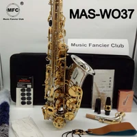 music fancier club alto saxophone mas wo37 nickel plated gold keys sax alto mouthpiece ligature reeds neck musical instrument