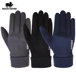 Мужские зимние перчатки BISON DENIM, теплые утепленные хлопковые перчатки с сенсорным экраном, ветрозащитные зимние перчатки для езды на мотоцикле, S063