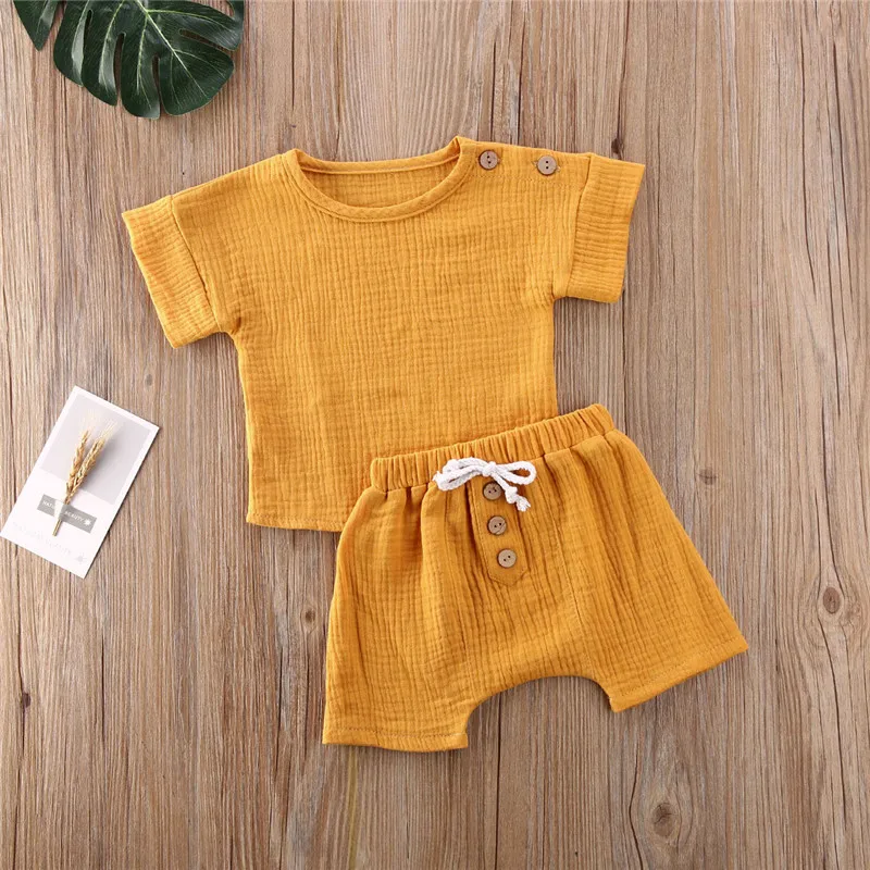 

Summer Baby 2pcs Clothes Set Baby Girls Boys Cotton Solid Short Sleeve T-Shirts Short Pants 0-24M
