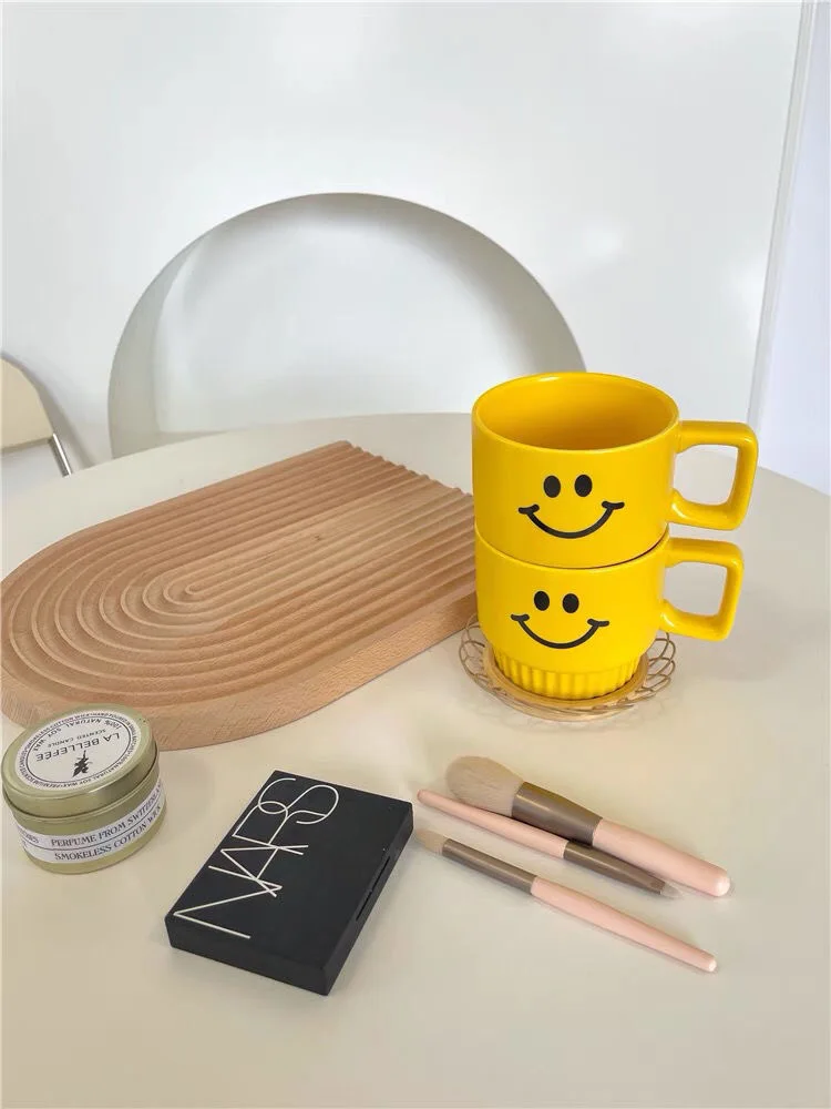 350ml Ins Wind Yellow Smiley Face Handmade Ceramic Coffee Mug Home Breakfast Milk Office Cups Creative Children's Gift | Дом и сад