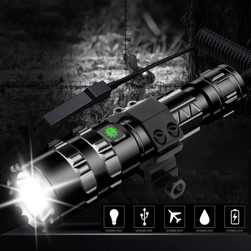 

XM-L2 LED Tactical Flashlight Super Bright 2000 Lumens Torch Powerful USB Rechargeable Lantern 5 Modes Hunting Light 18650 Lamp