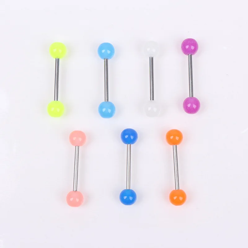 Кольца для пирсинга в язык акриловые хирургический стальной стержень светится