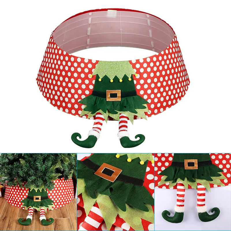 

Durable Fabric Reusable Cartoon Printed Christmas Tree Apron with Two Elf Legs Xmas Tree Decoration Home PAK55