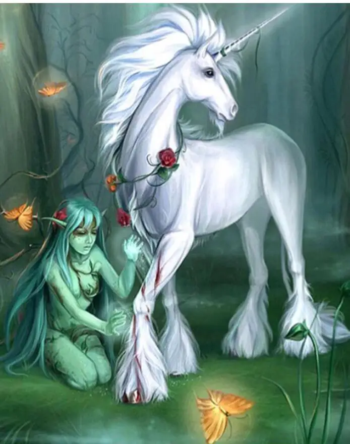 Набор для вышивания мозаикой и рисования алмазами "Фея Эльф Единорог Лошадь".