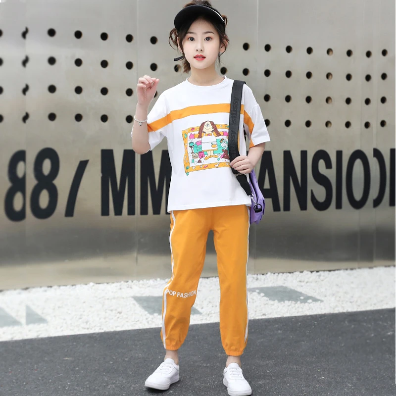 

Cartoons Pullover Spring Summer Children's Clothes Set Baby Girls T-shirt + Skirt 2pcs/Set Kids Costume Teenage Girl Clothing