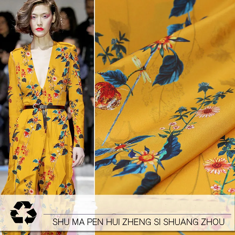 Солнечный весенний цифровая картина креп Крепдешин шелковой ткани для летнее