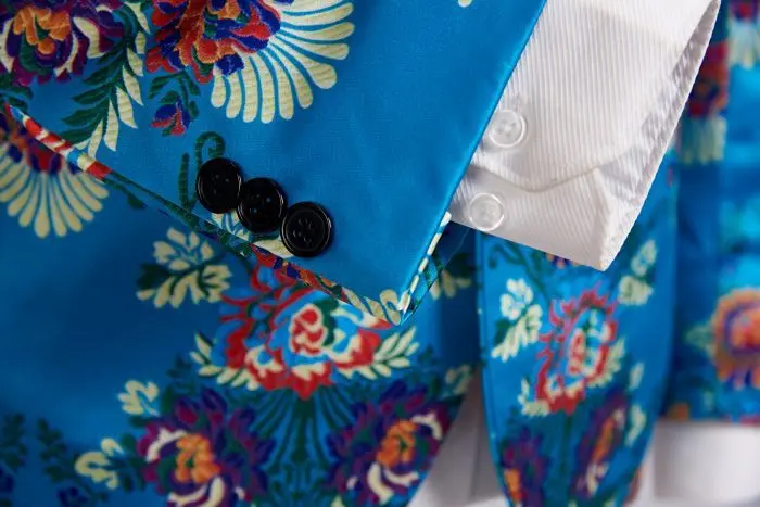 

PYJTRL Sky Blue Floral Print Suit Jacket Man Fashion Leisure Time Casual Slim Fit Blazer Plus Size Stage Singer Wedding Costume