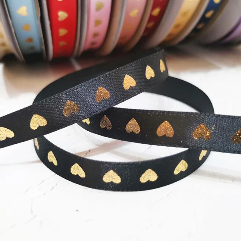 5 ярдов 1 см 11 цветов Горячее тиснение печать Сердце атласные ленты DIY Подарочная