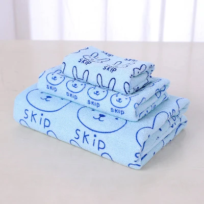 Light Blue Rabbit 3 шт. домашнее полотенце для ванной и взрослых, банное полотенце для детей, набор для лица, полотенце из микрофибры с мультяшным принтом, хлопковое мягкое уплотненное полотенце на присоске - Цвет: Light Blue Rabbit