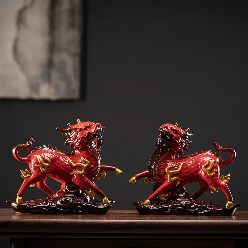 

Ceramics Fire unicorn statue ，Traditional handmade ，Chinese mascot，Domineering Home Furnishing Living Room Feng Shui statue