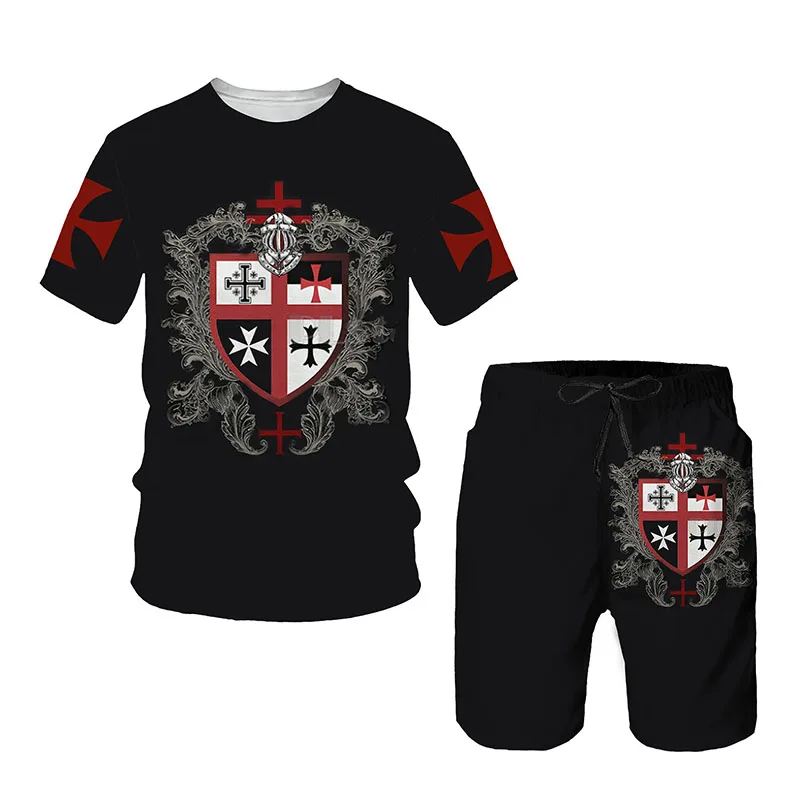 

Summer 3D Knights Templar Printed Men's T-shirt Shorts Set Men's Sportswear Tracksuit O Neck Short Sleeve Men's Clothing Suit