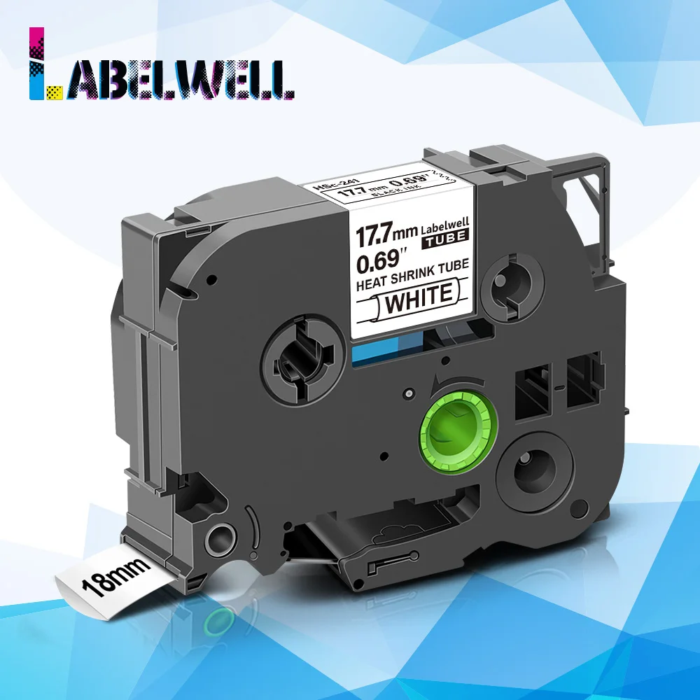 

Labelwell 1 шт. 18 мм Hse-241 термоусадочные трубки Hse 241 Hse241 лента для этикеток repalce для Brother p touch label maker черный на белом