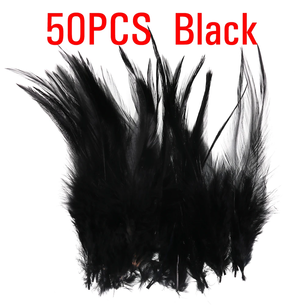 ICERIO 50 шт. мухобойка крюк седло для петуха Hackle петух Schlappen перо форель Steelhead мухи связывающие материалы - Цвет: Black 50pcs
