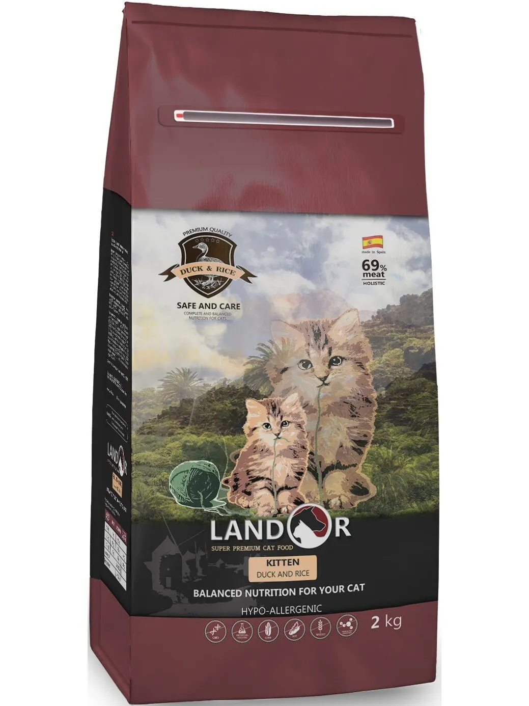 Landor Kitten сухой корм для котят Утка рис 2 кг.|Кошачий корм| |